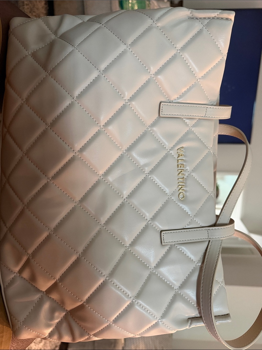 Valentino Quilted Tote Bag in Cream